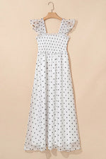 Polka Dot Ruffle Sleeve Smocked Midi Dress