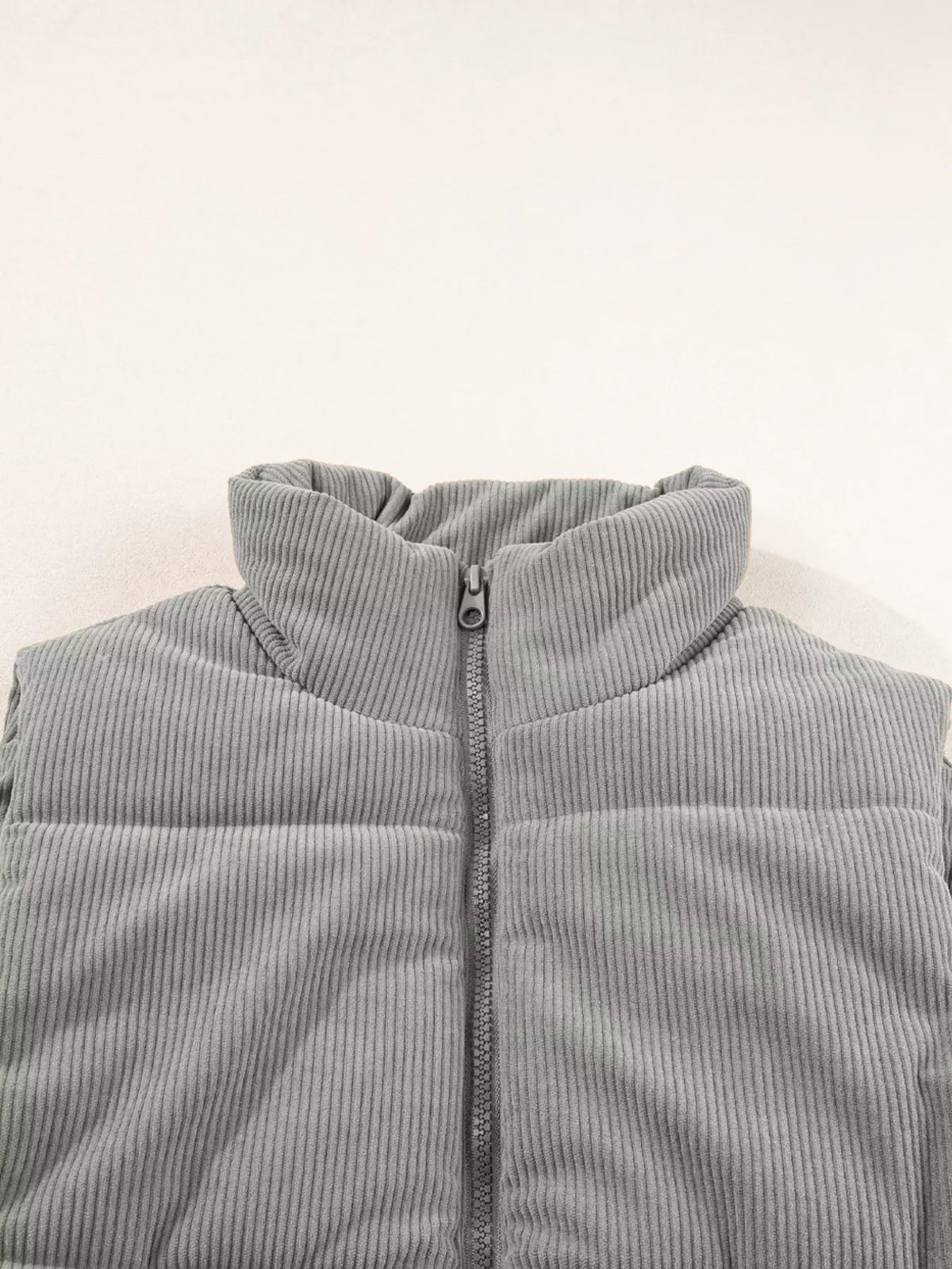 Corduroy Stand Neck Zipped Puffer Vest