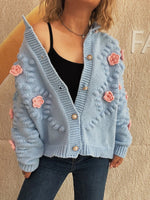 Flower Button Up Long Sleeve Cardigan