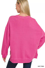 Zenana Full Size French Terry Pigment Dye & Enzyme Washing Pullover Plus Size