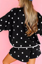 Polka Dot Raw Hem Relaxed Pullover Loose Skort Two Piece Set