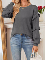 Round Neck Ruffled Long Sleeve Sweatshirt