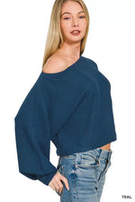 Zenana Boat Neck Balloon Sleeve Sweater
