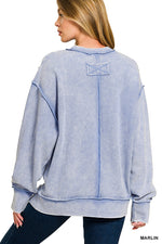 Zenana Acid Washed Double Ribbed Exposed-Seam Sweatshirt