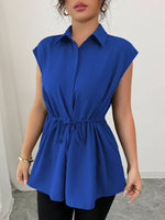 Drawstring Waist Cap Sleeve Shirt