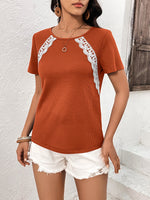 Ivy Lane Lace Trim Contrast Waffle-Knit Top