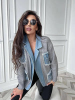 Raw Hem Denim Pocket Patchwork Cardigan