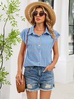 Plaid Button Up Cap Sleeve Shirt