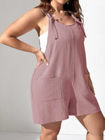 Plus Size Knotted Strap Romper with Pockets