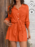 Button Up Roll-Up Sleeve Shirt and Shorts Set