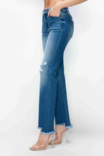 bytos Full Size Raw Hem Distressed Mid Rise Straight Jeans
