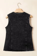 Vintage Wash Button-Down Denim Vest