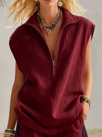 Full Size Zip Front Sleeveless Top and Striped Shorts Set Plus Size