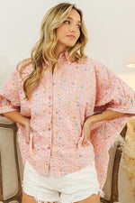 BiBi Sequin Striped Short Dolman Sleeve Blouse