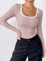 Striped Long Sleeve Scoop Neck T-Shirt