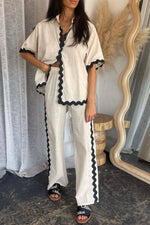 Contrast Trim Half Sleeve Top and Pants Set