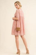 And The Why Woven Leopard Baby Doll Roll-Sleeve Casual Dress