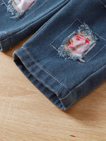 Children's Floral Ruffle Trim Top & Distressed Jeans Set