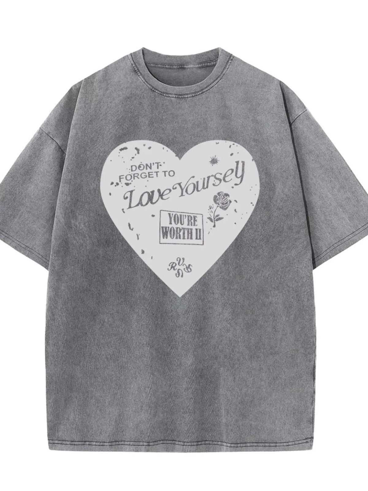 Heart Round Neck Short Sleeve T-Shirt