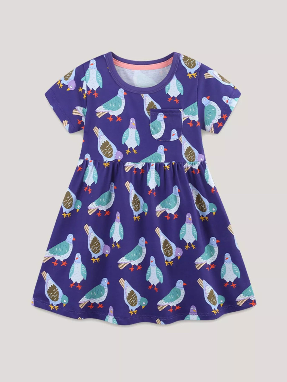 Children's Pigeon Print Casual Dress