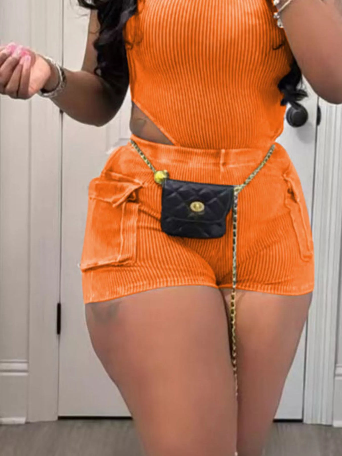Ribbed Knit Bodysuit and Shorts Set