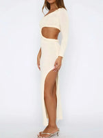 Cutout Slit One Shoulder Long Sleeve Sweater Dress