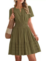 Short Sleeve Smocked Waist Tiered Dress