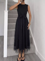 Glitter Sleeveless Tulle Midi Dress