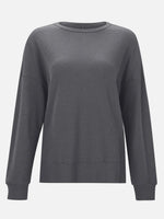 Side Slit Round Neck Long Sleeve T-Shirt