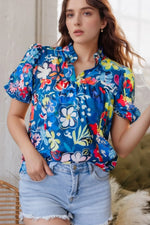 Floral Print Ruffle Sleeve Loose Blouse