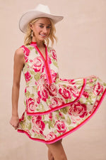 BiBi Floral Woven Contrast Edge Tiered Ruffle Mini Dress