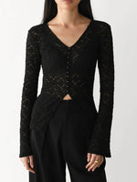 Lace V-Neck Flare Sleeve T-Shirt