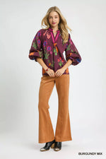 Umgee Floral Print Flounce Sleeve Blouse