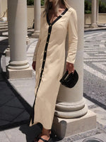 Contrast Trim Button-Down Midi Dress