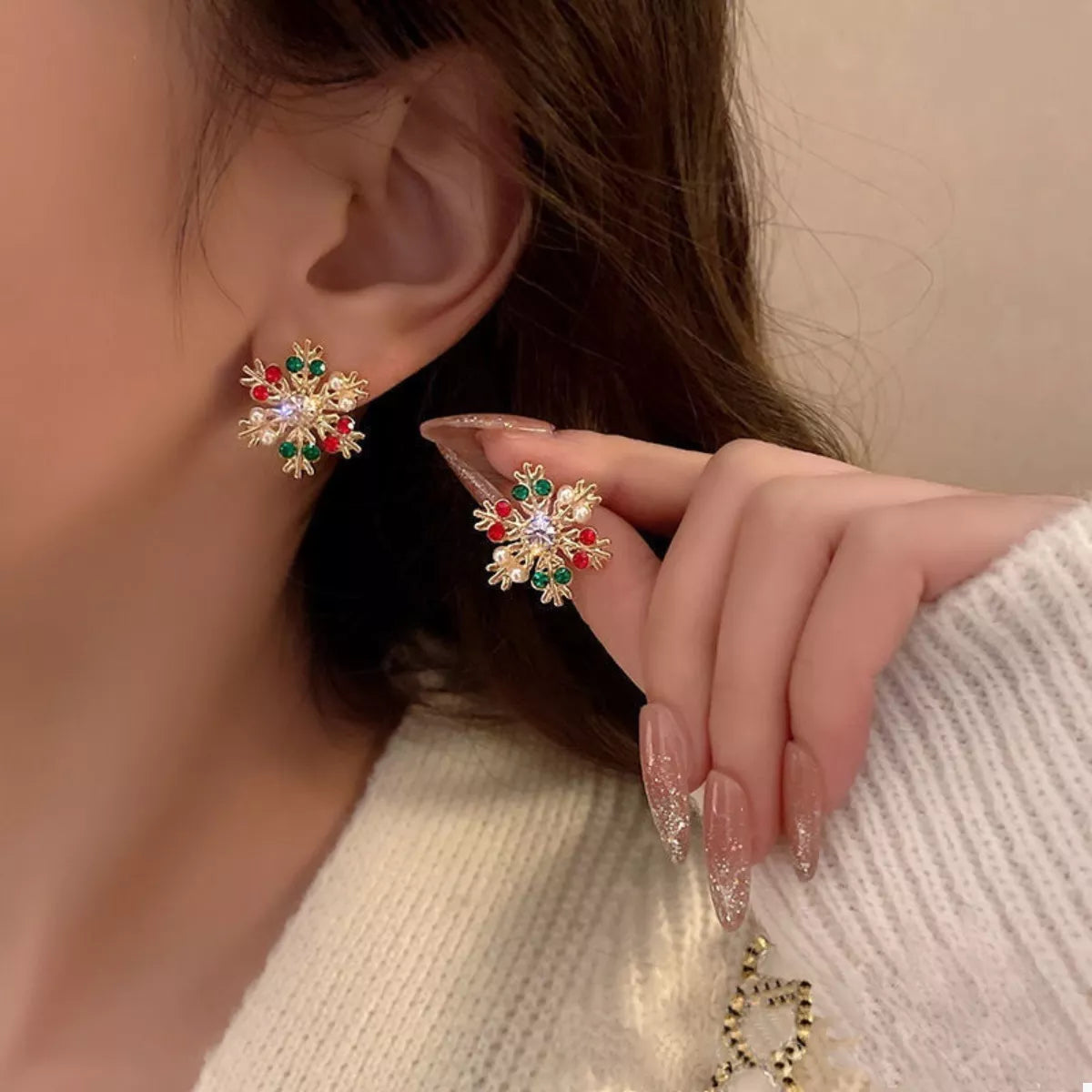 18K Gold-Plated Snowflake Stud Earrings