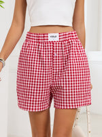 Gingham Elastic Waist Casual Shorts