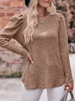 Ribbed Knit Puff Sleeve T-Shirt