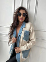 Raw Hem Denim Pocket Patchwork Cardigan