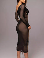 One-Shoulder Ruched Bodycon Midi Dress