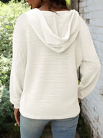 Full Size Button Detail Waffle Knit Hoodie Plus Size
