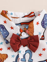 Children's American Flag Print Bow Tie Shirt & Shorts Set