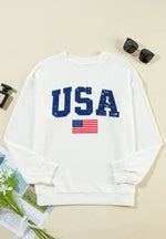 US Flag Corded Long Sleeve Sweatshirt