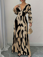 Abstract Print V-Neck Wide Leg Jumpsuit