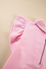 Textured Ruffled Sleeve Zipped Top and Wide Leg Pants Set