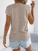 Texture Knit Button Up Cap Sleeve Cardigan