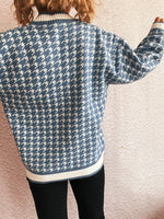 Houndstooth Pattern V-Neck Button-Up Cardigan