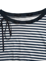 Striped Off-Shoulder Ribbon Accent Sweatshirt