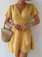 Floral Flutter Sleeve Wrap Mini Dress