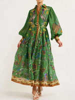 Printed Lantern Sleeve Maxi Shirt Dress