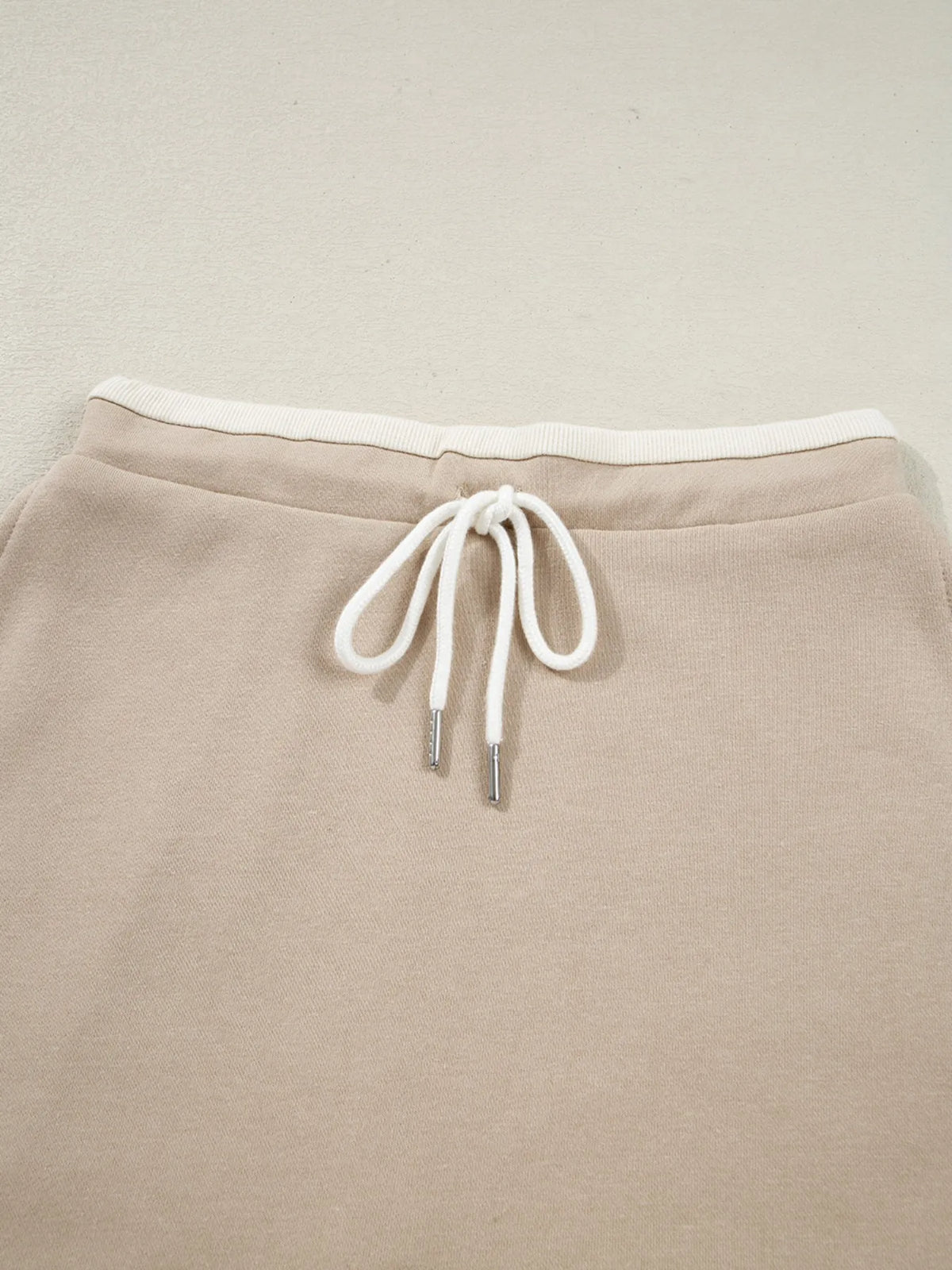 Contrast Collared Neck Top and Drawstring Mini Skirt Set